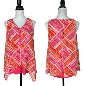 Counterparts | NWT Pink & Orange Layered Flyaway V-neck Sleeveless Tank Blouse